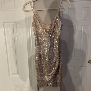 Windsor Rose Gold Sequin Wrap Mini Dress